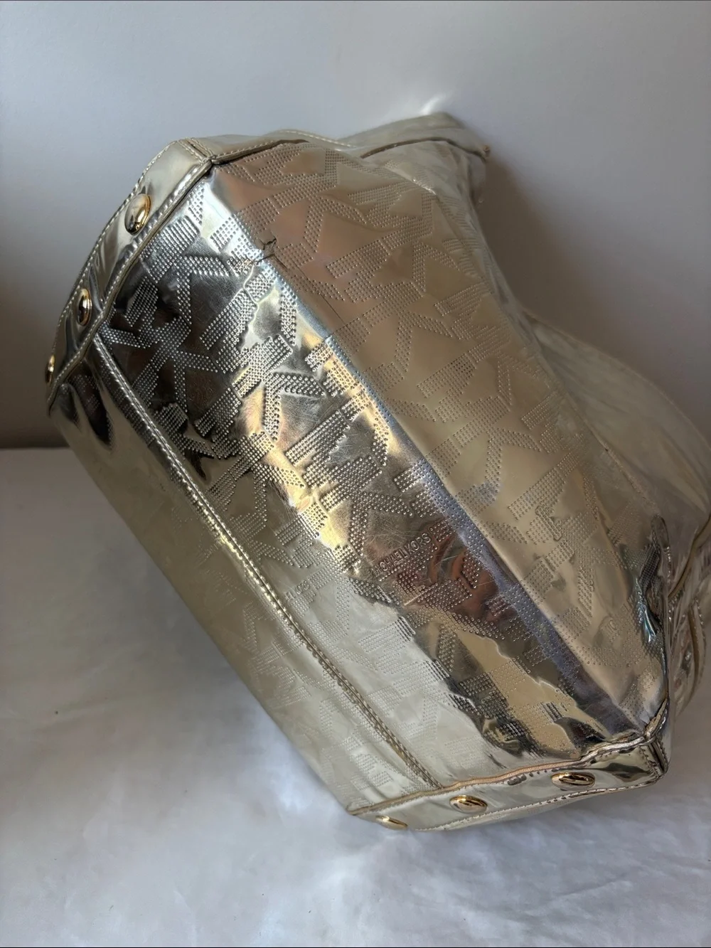 Michael Kors Shiny Metallic Gold Logo-Embossed Tote